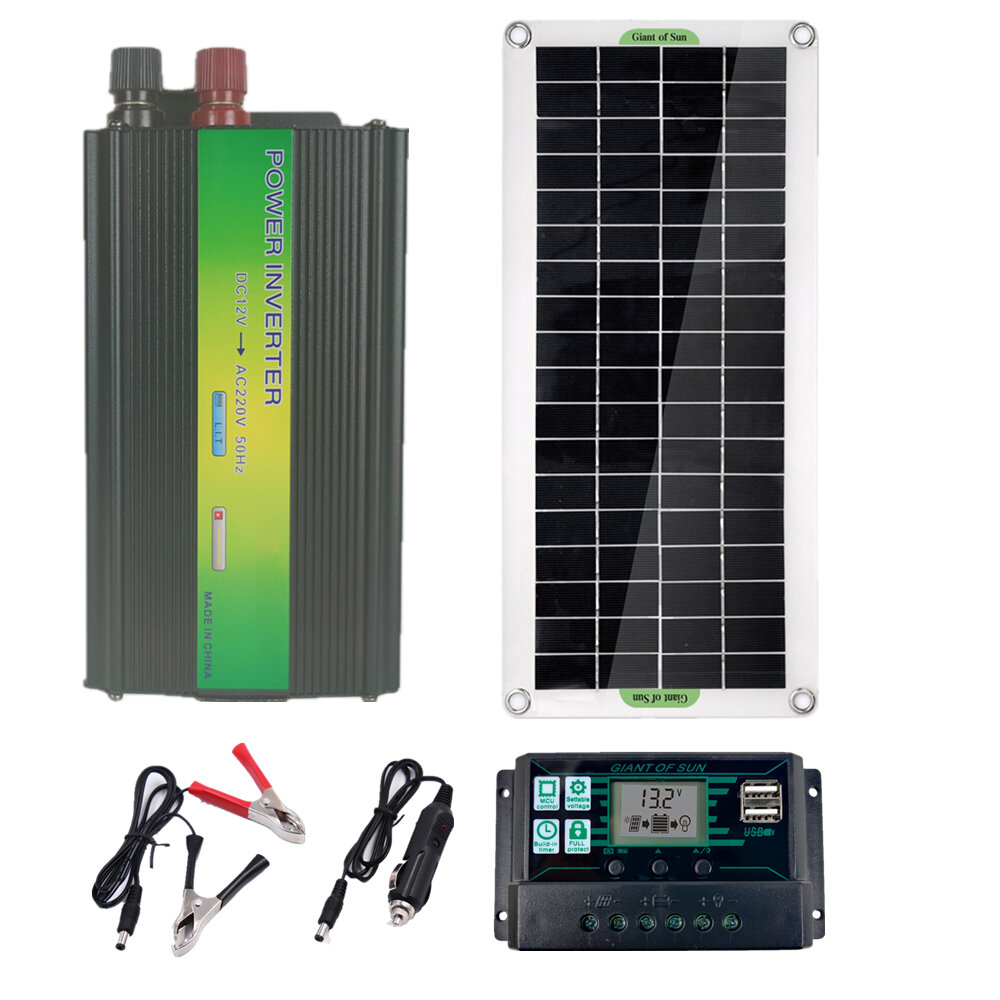 220V 1500W piek zonne-energie systeem Acculader omvormer50W zonnepaneel60A controller