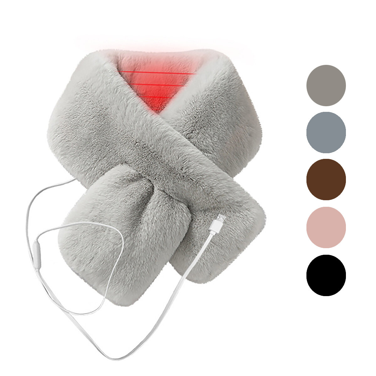 Ho una sciarpa elettrica riscaldata per donne in peluche spessa e pelliccia sintetica, che si può collegare a una porta USB e usare in inverno per scaldare il collo.