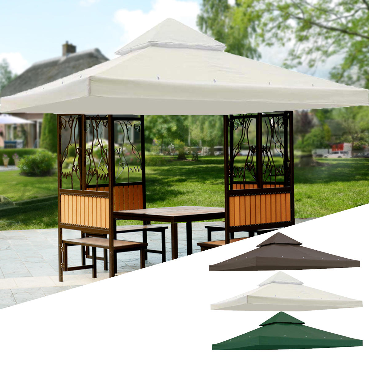 120x120inch Garden Pavilion Terrace Top Canopy Cover Garden Shade Gazebo Patio Tent Sunshade Accessories Replacement