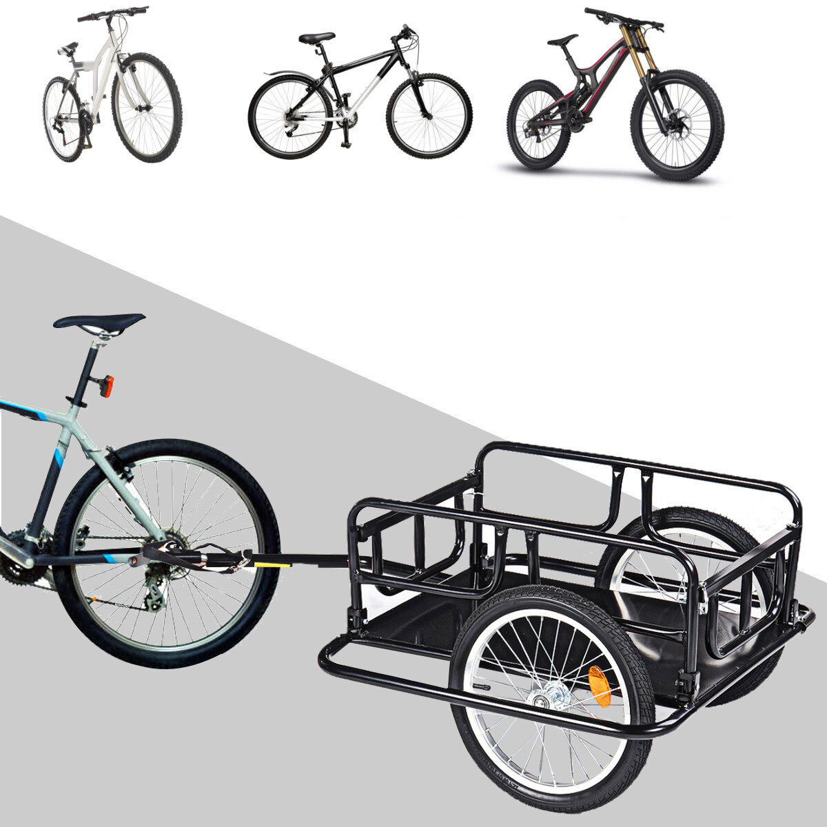 50KG Folding Bicycle Trailer 2-Wheel Carrier Transport Luggage Pet Chair Table Stroller Storage Cart Bike Cargo Wheelbar