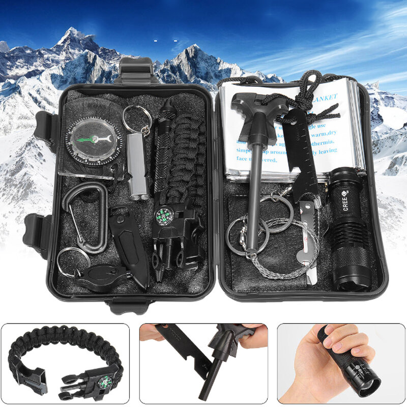 IPRee® 13 In 1 Outdoor EDC SOS Survival Case Multifunctional Tools Kit Box Camping Emergency