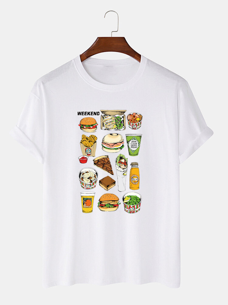 100 Cotton Cartoon Fast Food Print Crew Neck Loose Short Sleeve T Shirts