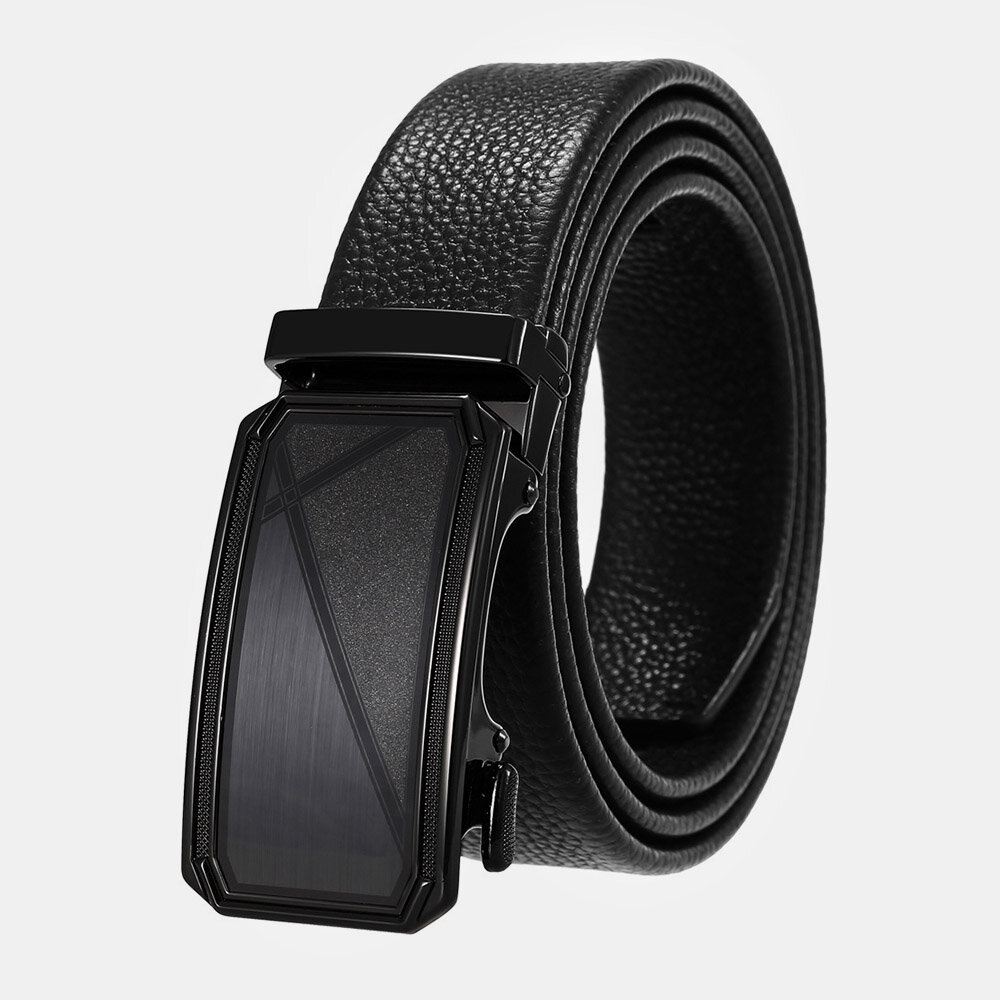 Men Genuine Leather Rectangular Alloy Automatic Buckle 3.5 CM Casual Business Ratchet Belt