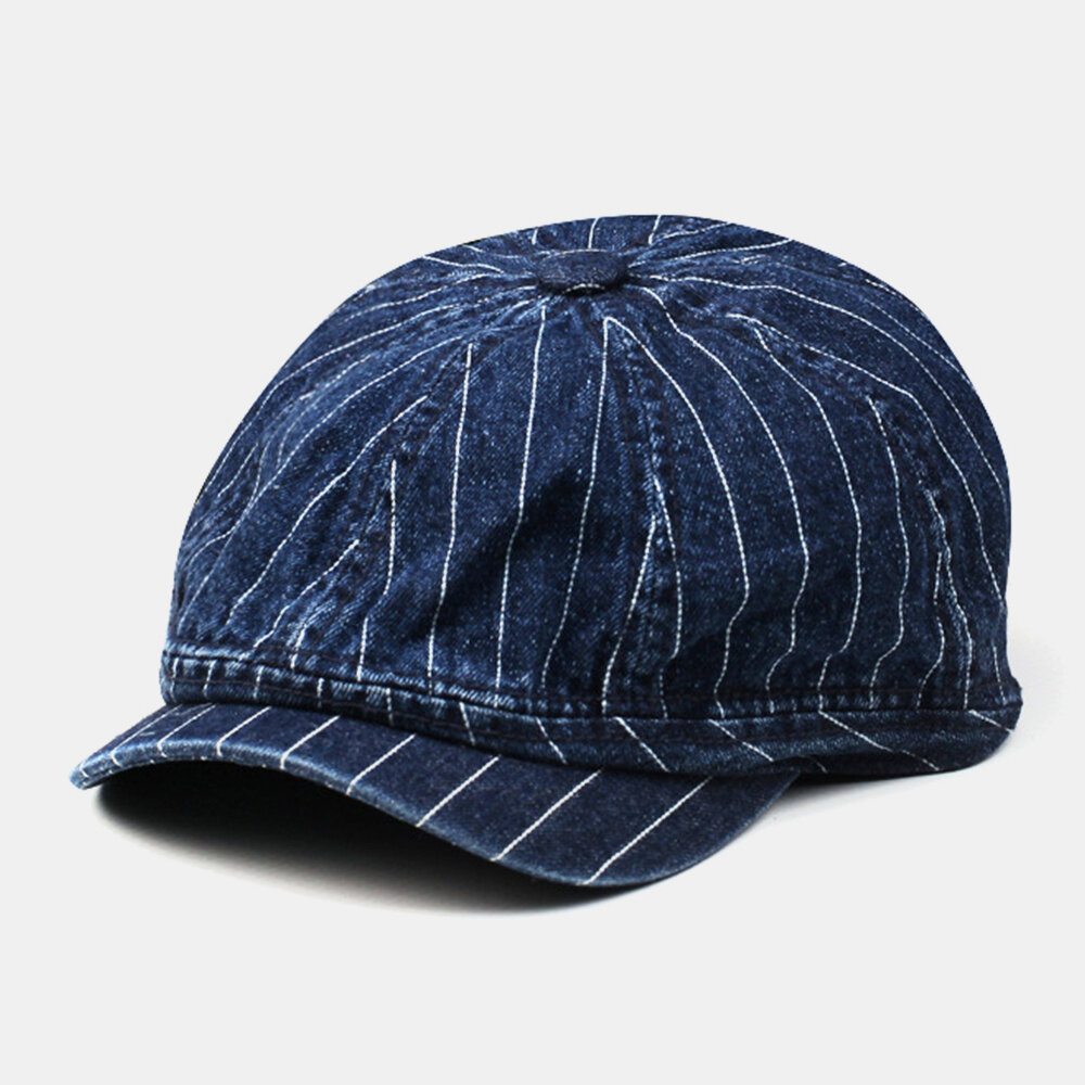 

Unisex Stripes Pattern British Style Retro Denim Cowboy Hat Octagonal Hat Flat Hat Newsboy Hat Painter Beret Hat