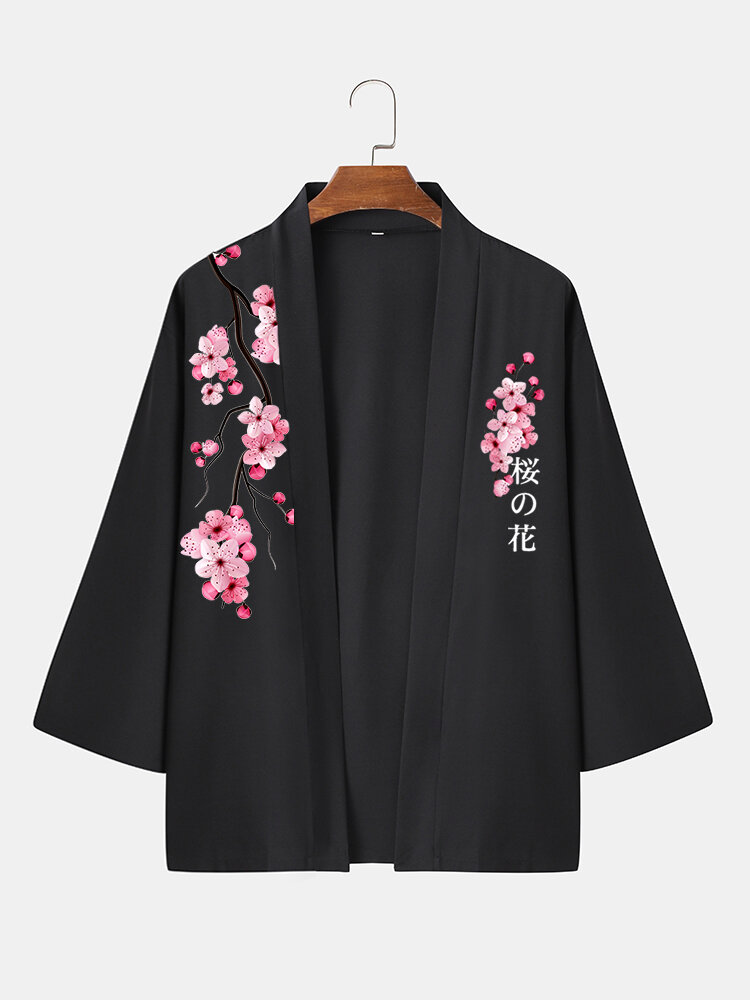 Heren Japanse stijl Cherry Sjaalkraag Front Open vrijetijdsoverhemden