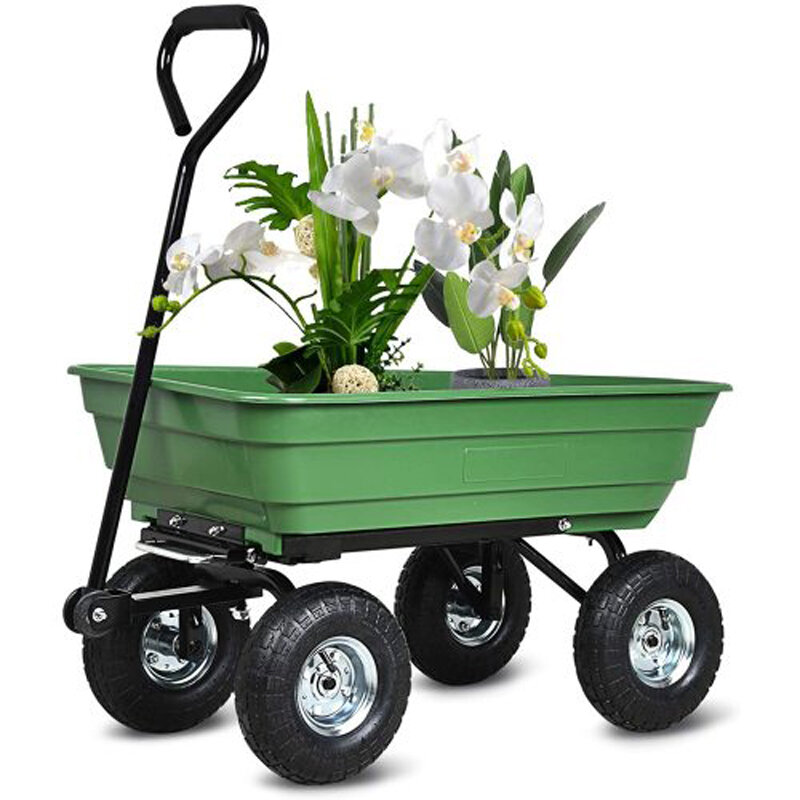 [EU Direct] Folding Garden Dump Cart with Steel Frame Pneumatic Tires Load 300lbs for Outdoor Lawn Riding Yard