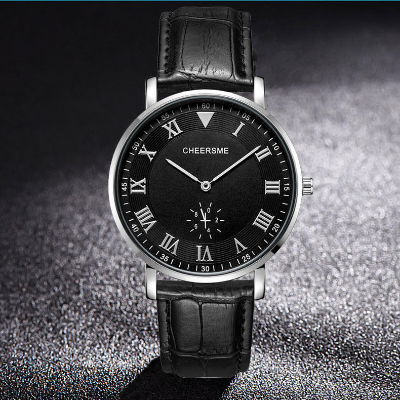 CHEERSME 256 Ultra Thin Dial Design Leather Men Wrist Watch