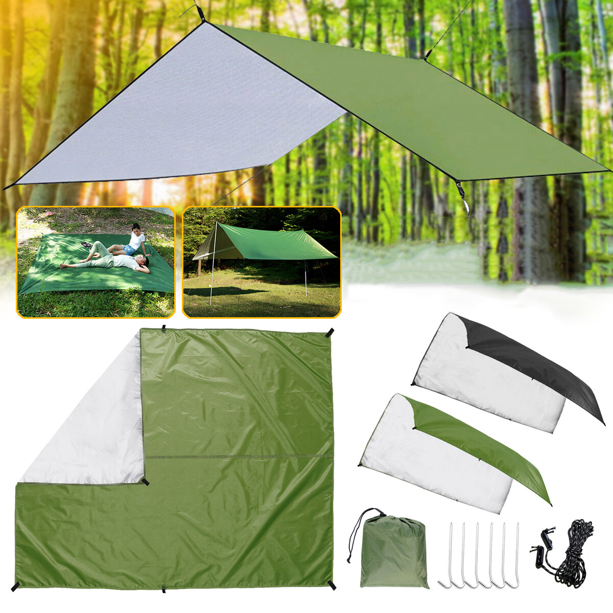 3x3M Awning Waterproof Sun Shelter Canopy Picnic Mat Outdoor Camping Beach Garden Patio