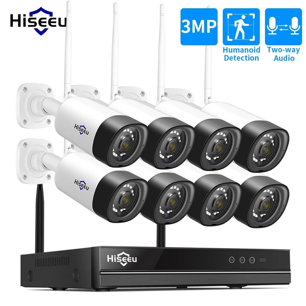 Hiseeu H.265 3MP 1536P 8CH Wireless Audio CCTV Security Outdoor IP Camera...