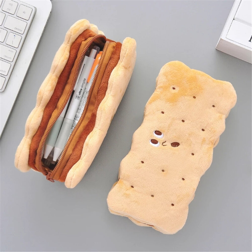 Soft Plush Pencil Case Cookie Shape Large Capacity Storage Bag Kids Creative Birthday Gift School Stationery Supplies