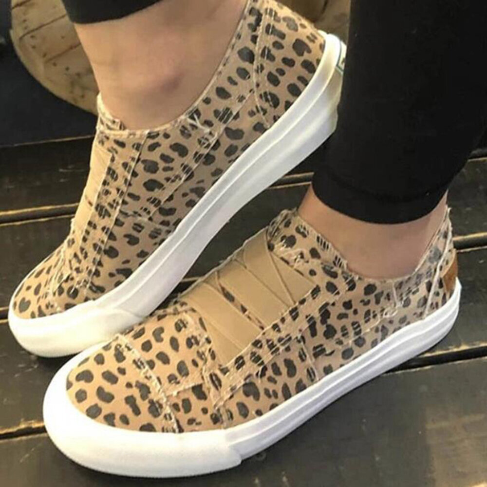 50% OFF on Woemn Leopard Printing Elastic Band Casual Canvas Flat Shoes