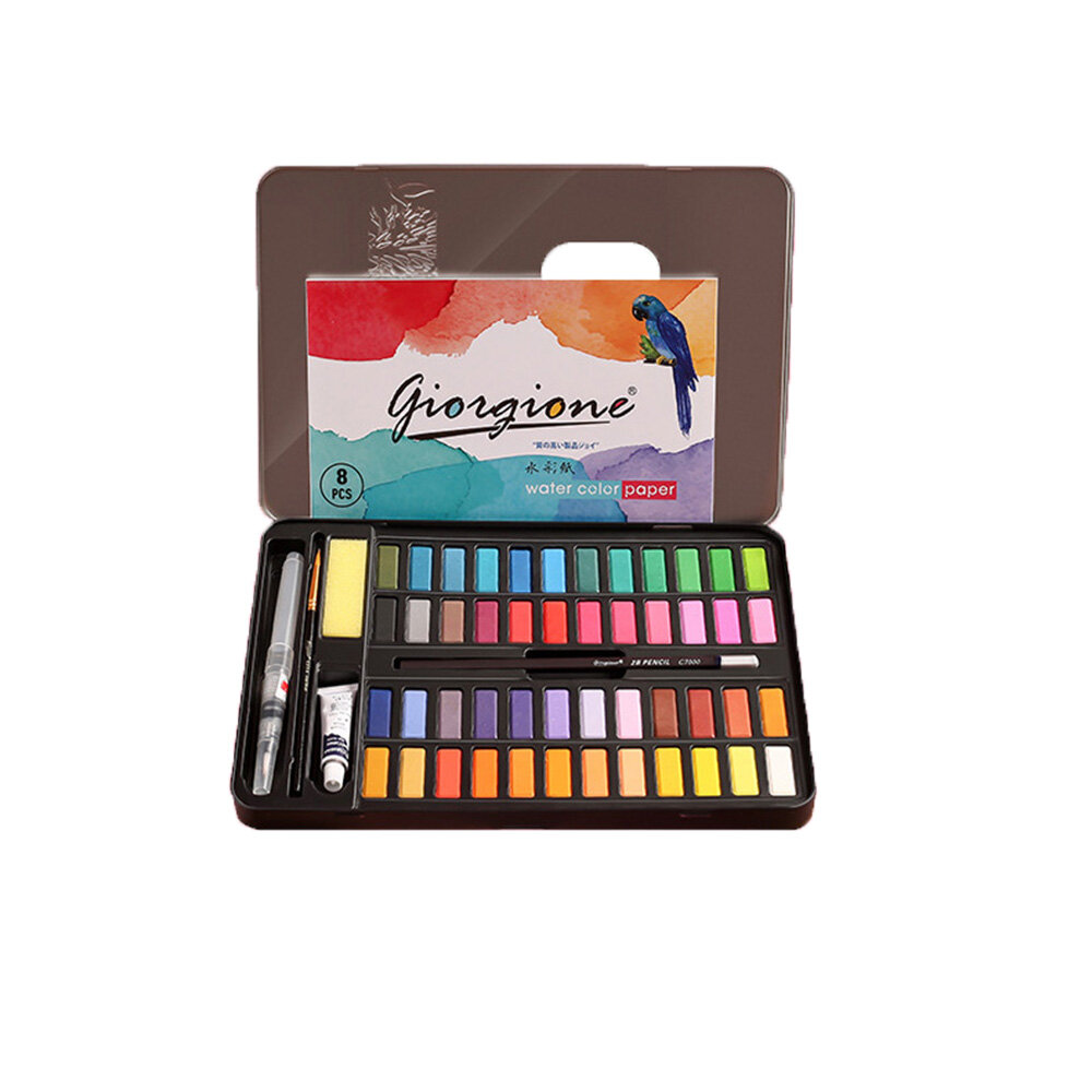 

Giorgione 48 Colors Solid Watercolor Pigment Set Metal Iron Box Painting Tools Hand Painted Pigment Art for Drawing Supp