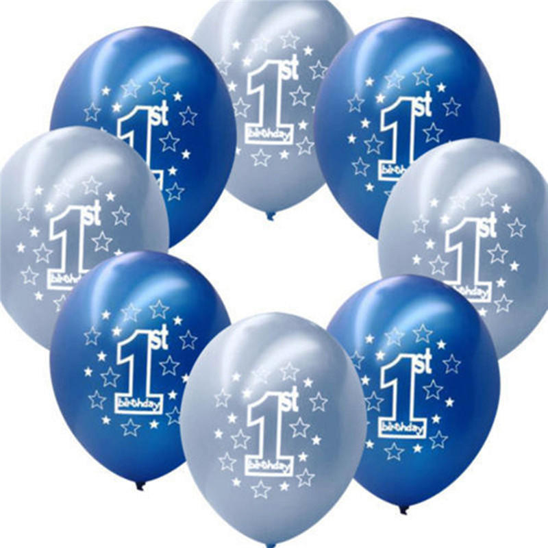 10 stuks per set Blauwe jongen 1e verjaardag bedrukt Opblaasbare Pearlised Ballonnen Kerstdecoratie