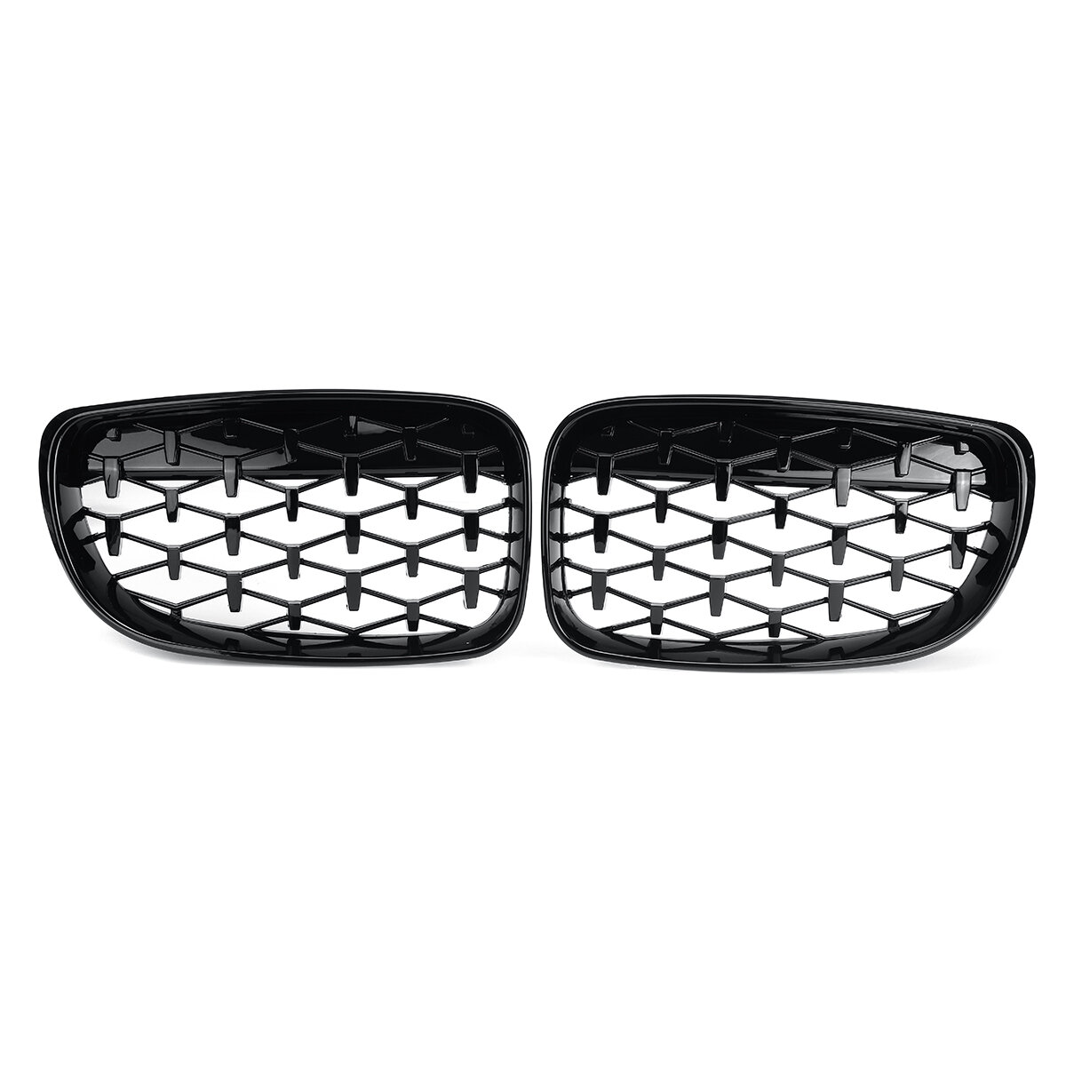 Pair Glossy Black Car Front Kidney Grill Grilles Diamond Style For BMW 1 Series E81 E82 E87 E88 2007