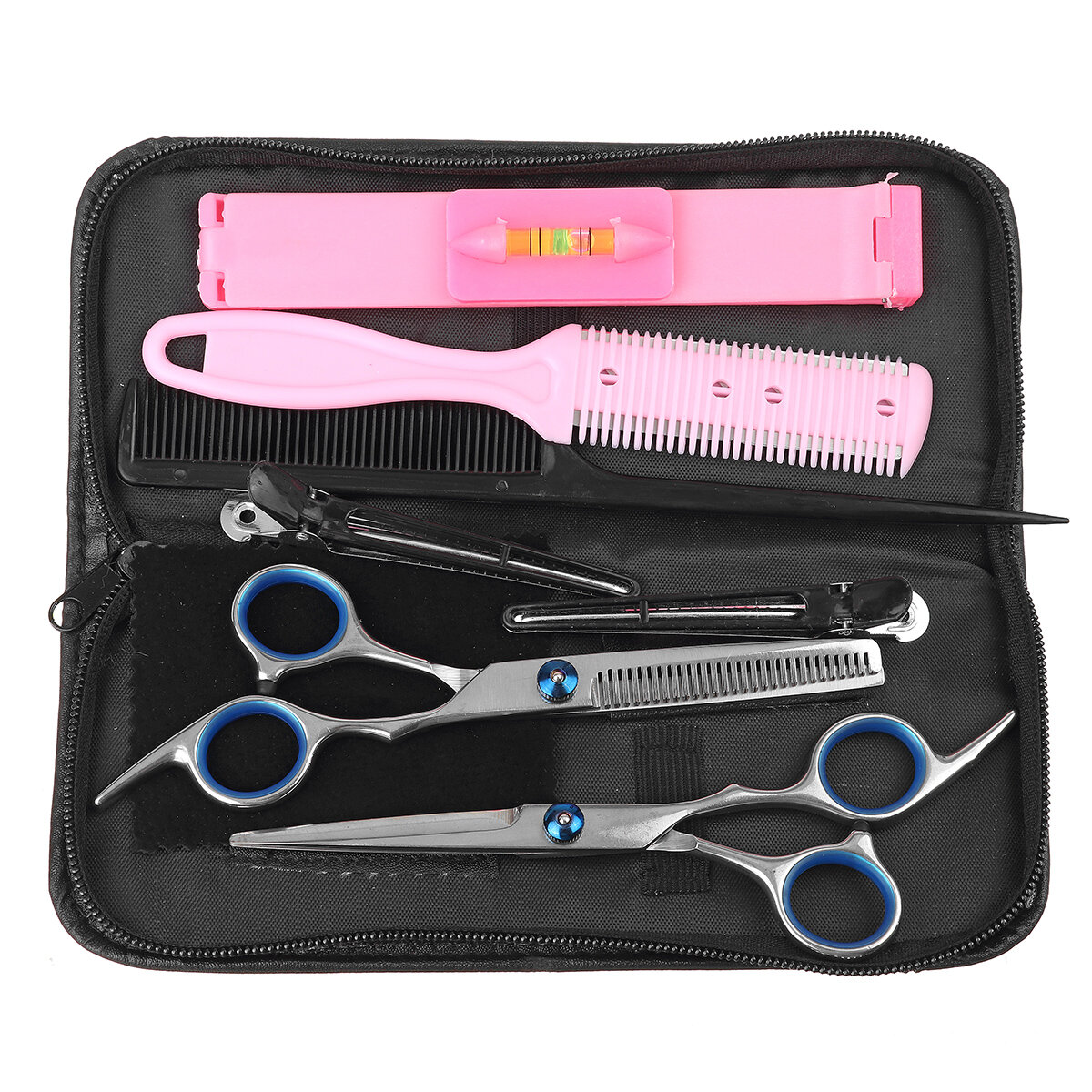 

9pcs Hair Scissors Trimmer Cutting Thinning Shears Comb Clips Scissors Case