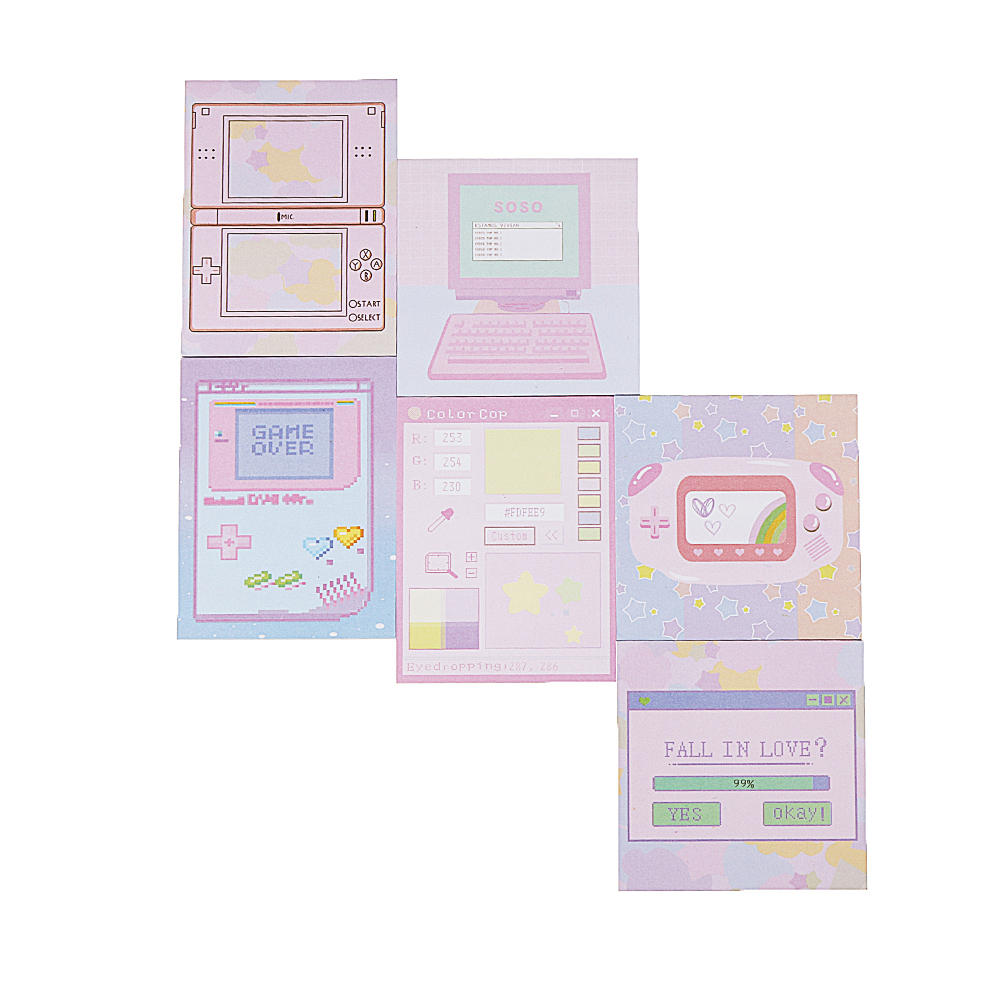 6 Stks / pak Colorful Memoblaadjes Cartoon Liefde Game Pad Sticky Memo Notities Gift Briefpapier Kan