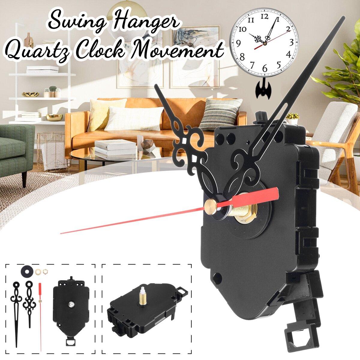 Swing DIY Quartz Clock Jump Pendulum Movement Mechanism Kit Red Floral Hand