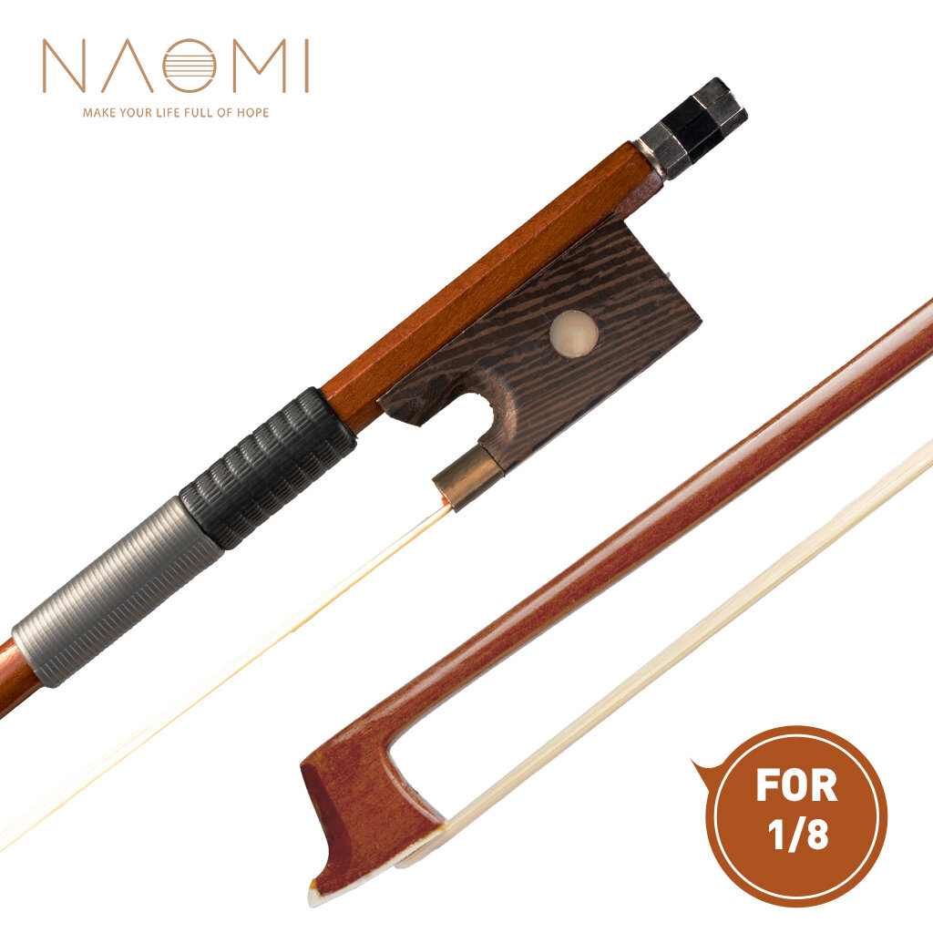 NAOMI 1/8 Maat Brazilwood Viool / Fiddle Bow Ronde Stok W / Plastic Grip Wit Paardenhaar Goed Balans