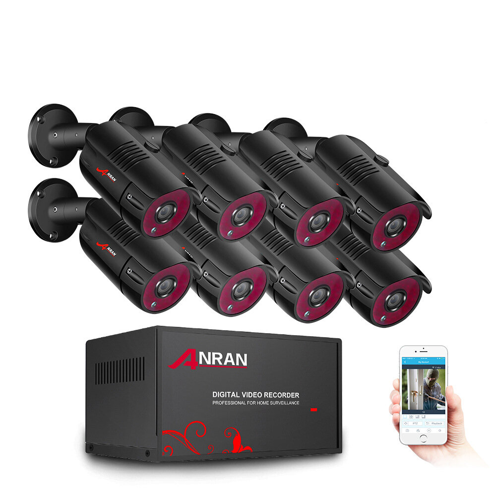 Anran 1080P Home Security Camera System Outdoor 2/4/6/8 Channel H.265+ DVR CCTV Cameras WIFI Surveillance Camera with 90ft IR Night Vision Smart Playback Motion Alert IP66 Waterproof