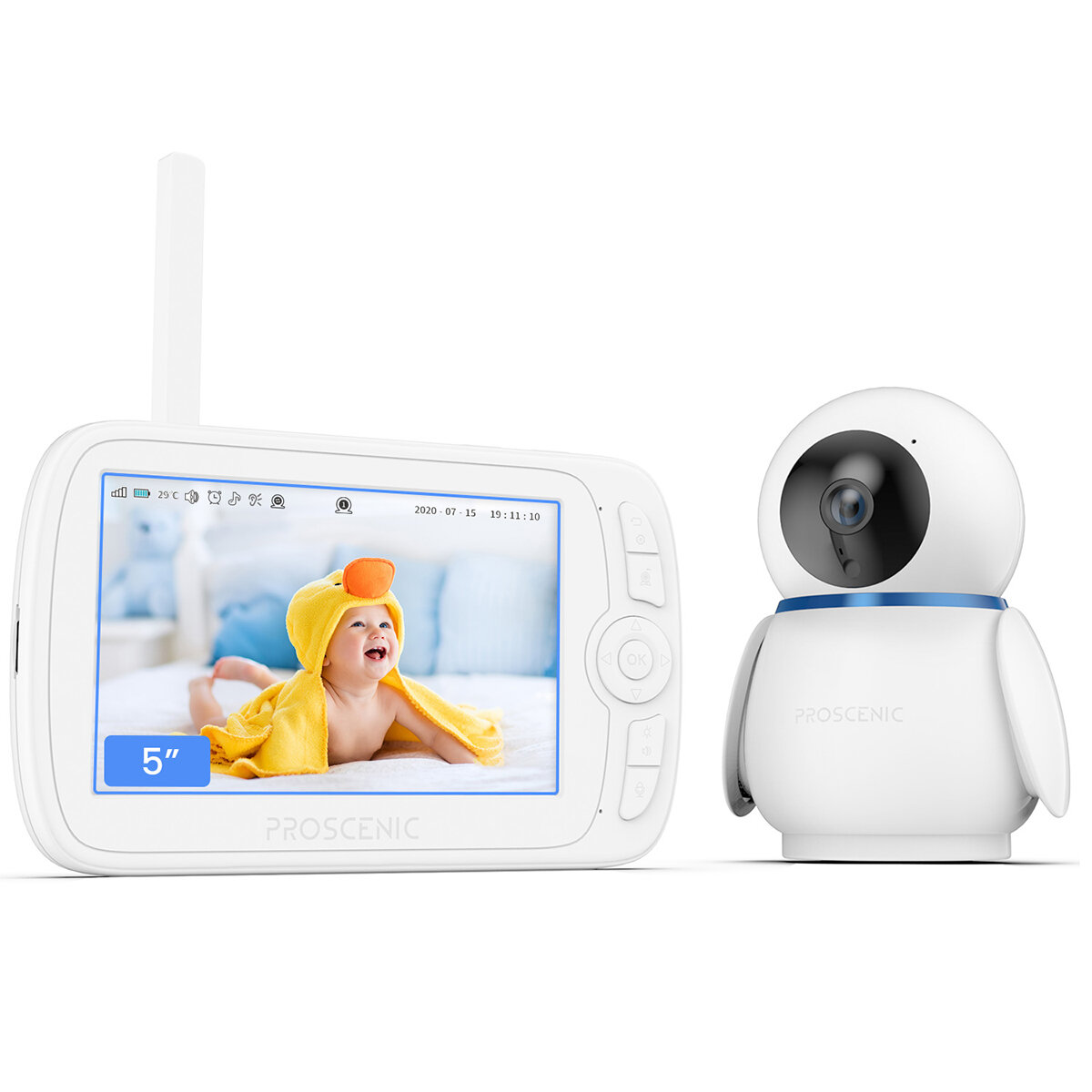 

[EU Direct] Proscenic BM300 5inch Baby Video Monitor with 1080P PTZ Camera Remote Viewing IR Night Vision Two-way Interc