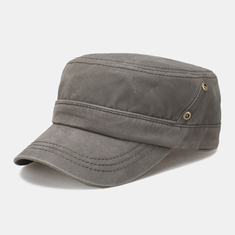 Men Solid Color Cotton Absorb Sweat Flat Top Cap Casual Wild Adjustable Sunshade Military Cap Cadet Hat