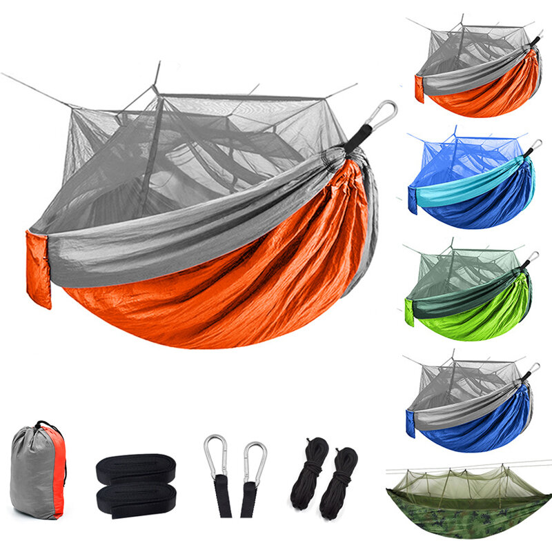 Hamac de pique-nique léger pour le camping en plein air avec moustiquaire pour 1-2 personnes, hamac portable pour dormir en sac à dos