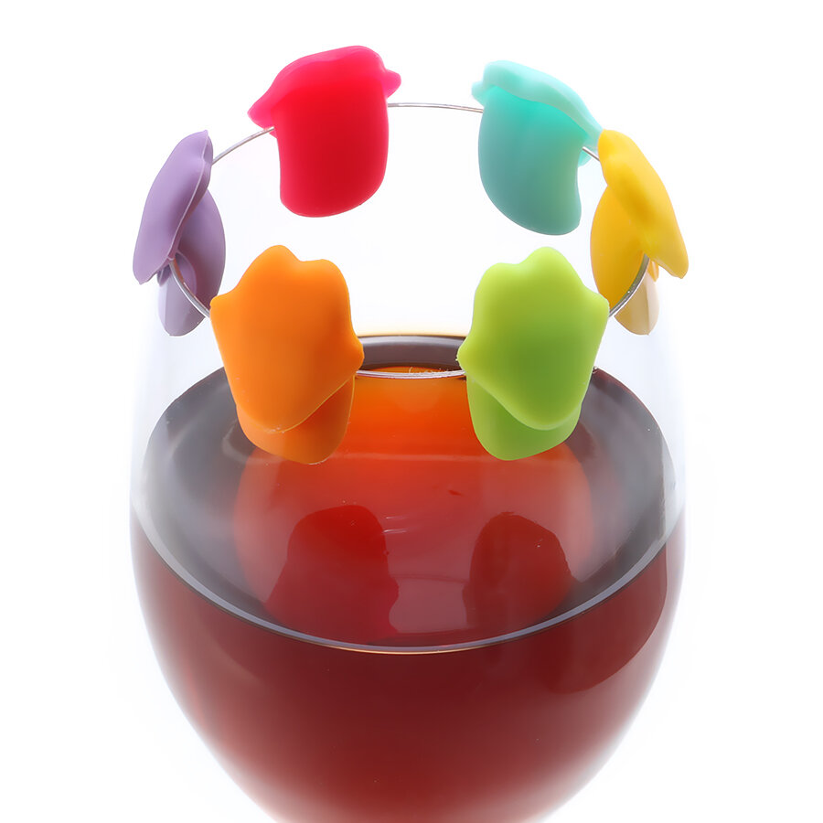 

KC-GC12 6Pcs Silicone Dolphin Tongue Wine Charm Wine Glasses Cocktail Drink Maker Bar Tools