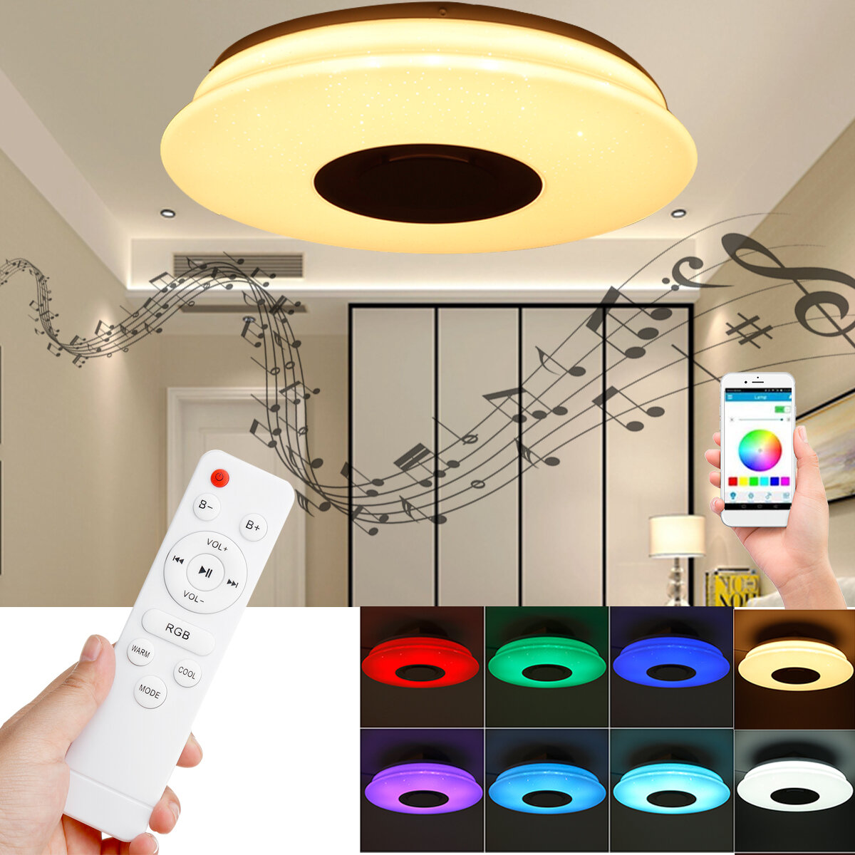 

36CM/40CM 36W Smart bluetooth LED Ceiling Light Dimmable RGB Music APP Bedroom Lamp with Remote Control