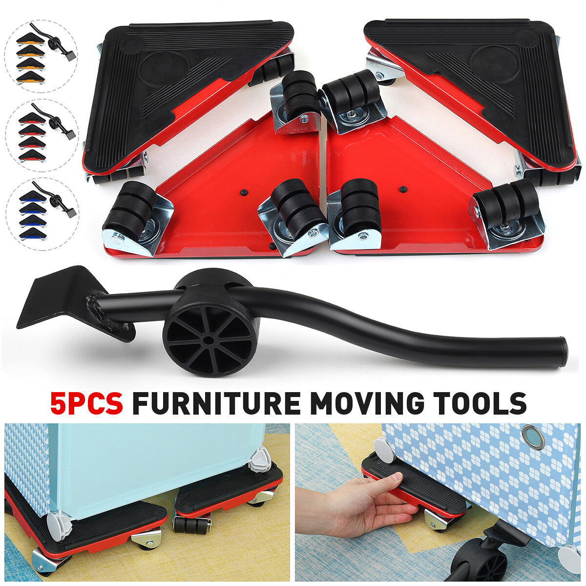 

5pcs Heavy Duty Furniture Slider Lifter Movers Tool Kit Roller Transport Trolley