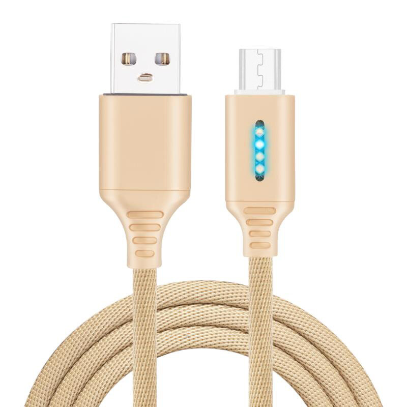 Smart LED Auto Disconnect Charger Nylon Braided Micro USB 2A Tablet Cable-1M