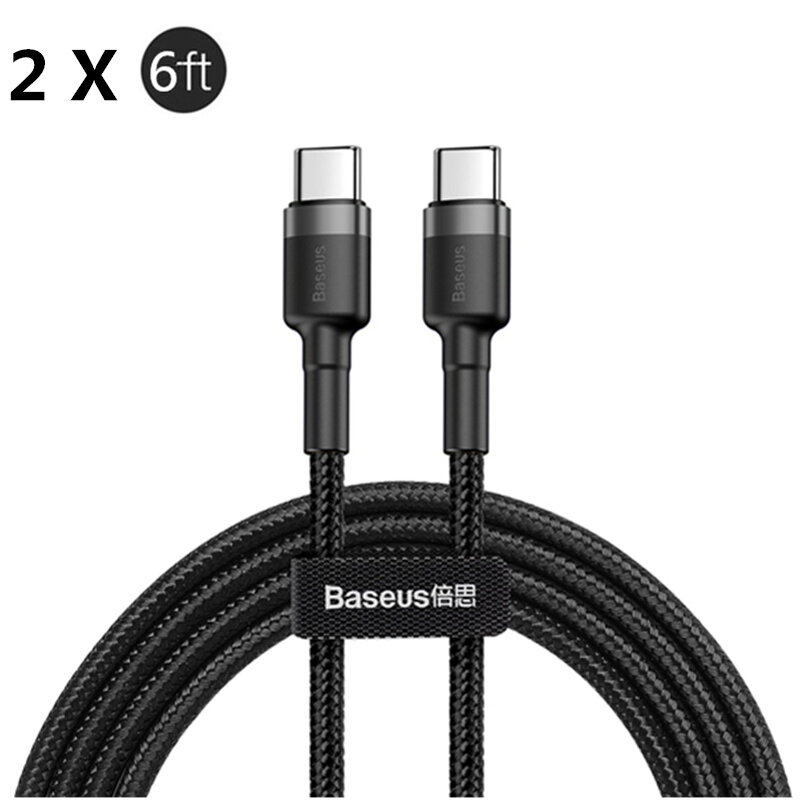 [2 stuks] Baseus 60 W 3A USB-C naar USB-C QC3.0 PD2.0 Snellaaddatakabel Grijs voor Samsung Galaxy No