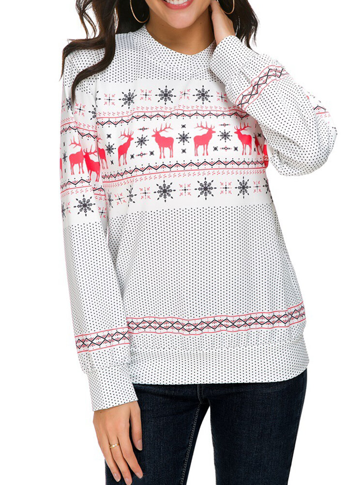 Vrouwen met lange mouwen herten kerst gedrukte sweatshirts