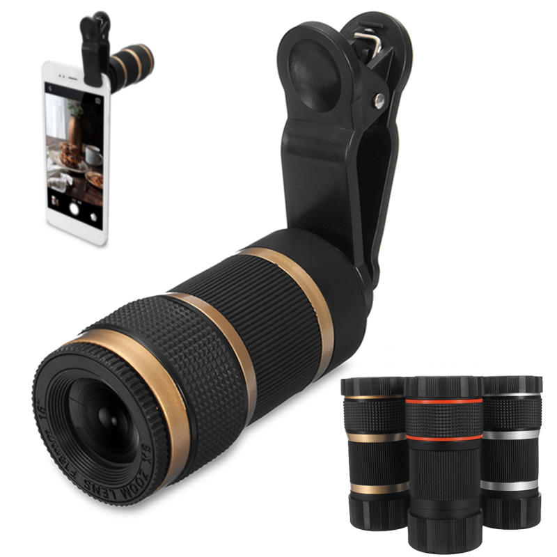 ático telescópio óptico móvel com lente telefoto de 8x e clipe para fotógrafos de smartphones.