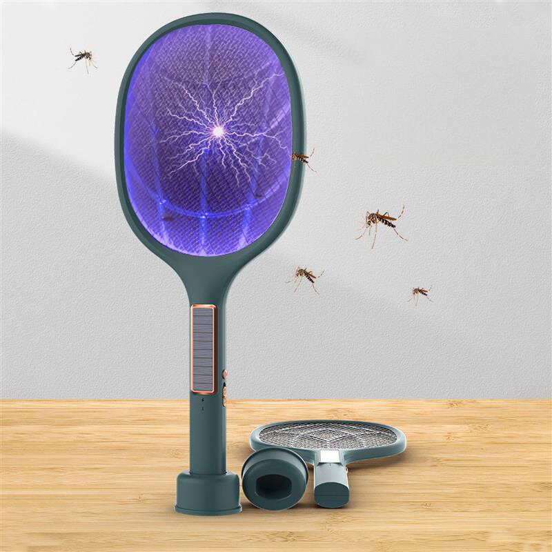 3000V 5W Electric Fly Swatter USB/Solar Rechargeable Intelabe Bug Zapper with 3-Layer Safety Mesh
