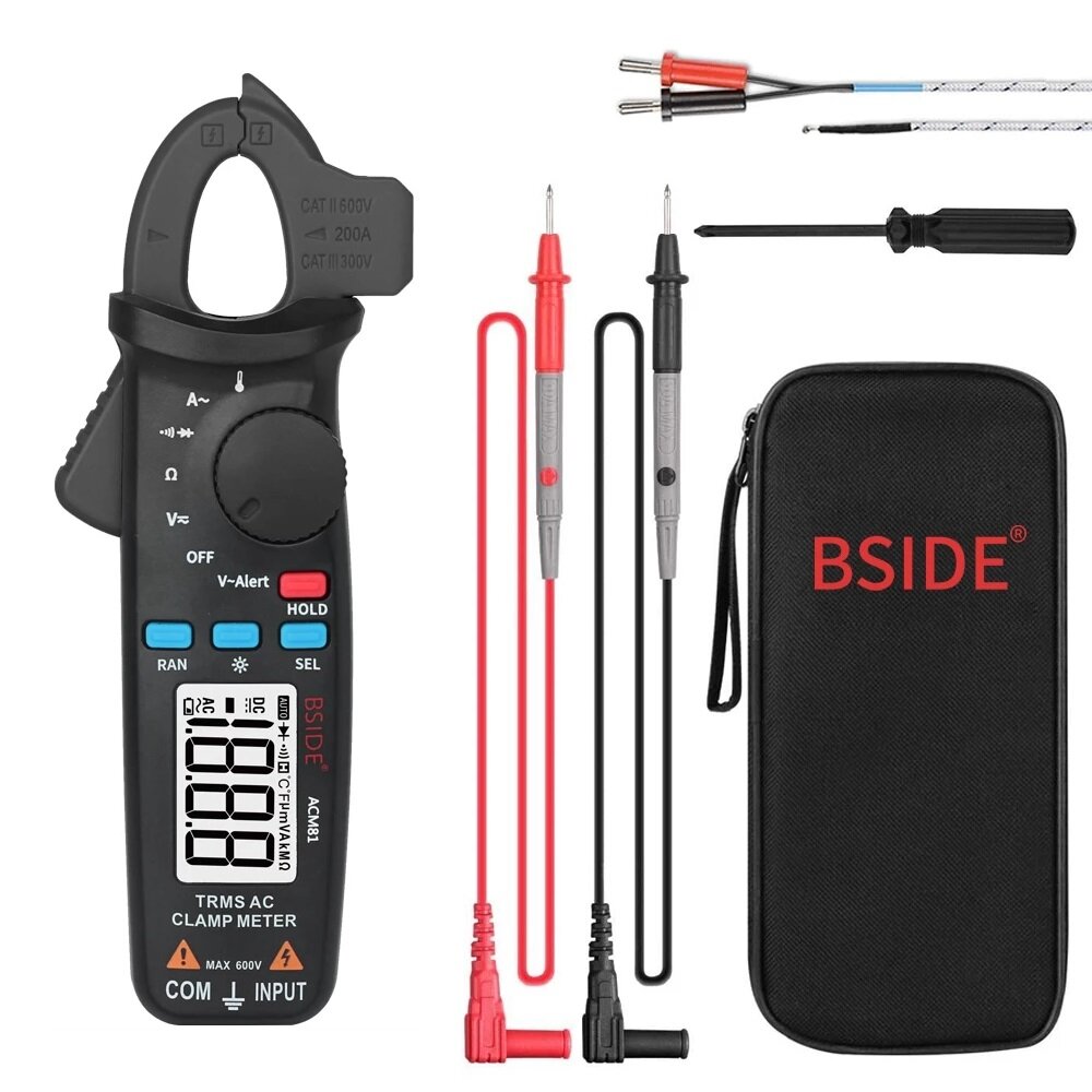 BSIDE ACM81 Digital Clamp Meter Auto-Rang TRMS 1mA Accuracy 200A Current DC AC Multimeter Vol Ohm Diode Temperature NCV