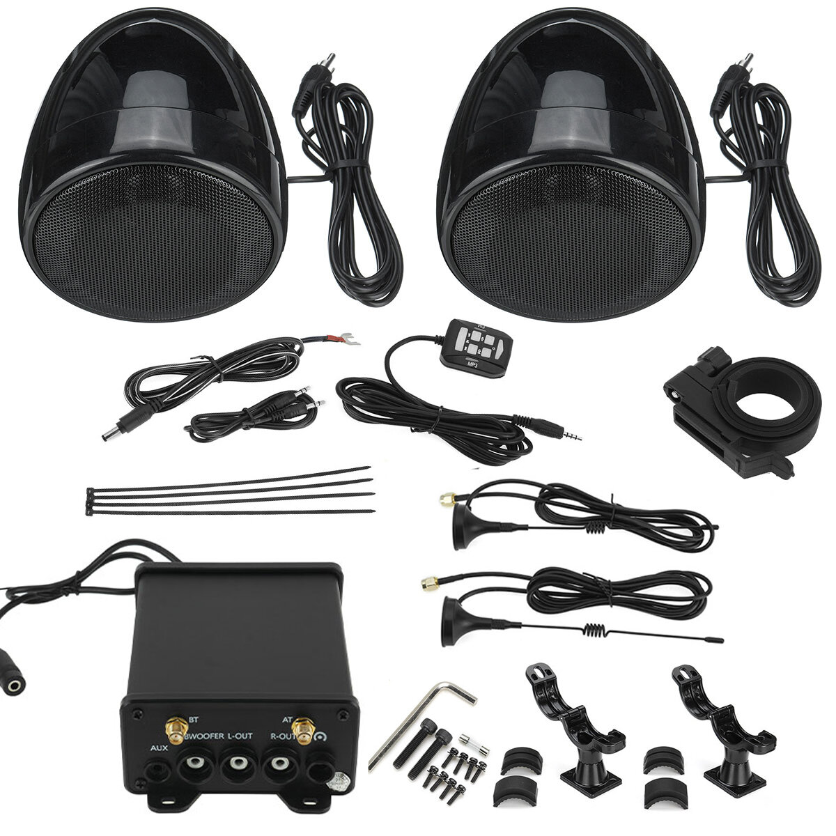

600W 4" Sliver/Black Motorcycle Bluetooth Amplifier Motorcycle Speakers FM Radio Audio Waterproof Stereo ATV UTV Cart