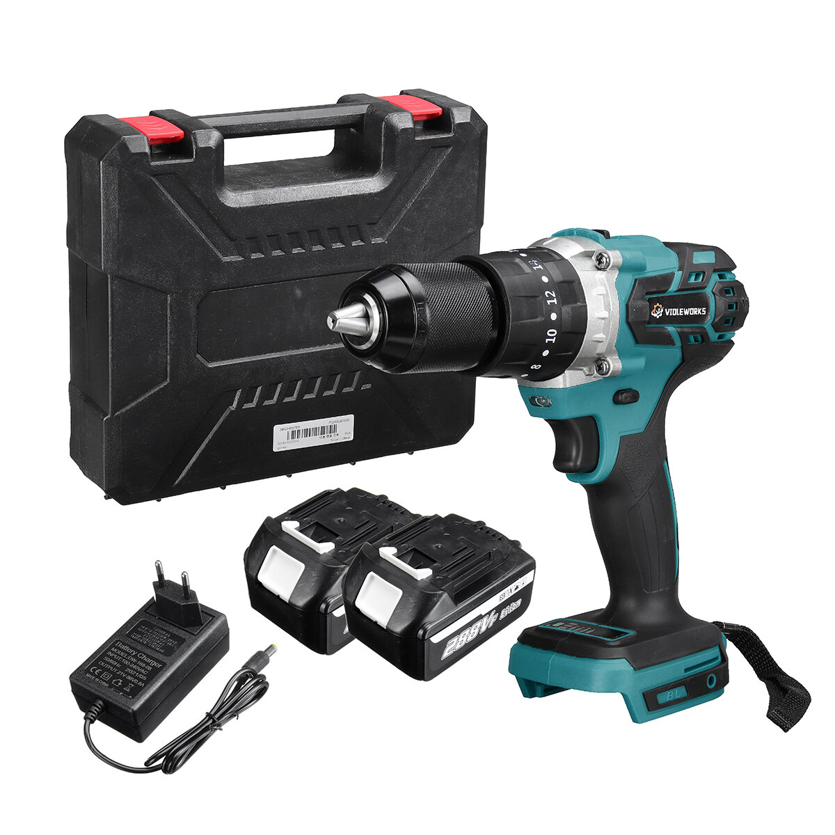 

3 IN 1 288VF 13mm Brushless Cordless Impact Drill Screwdriver Hammer Drill W/ 1/2pcs Battery For Makita