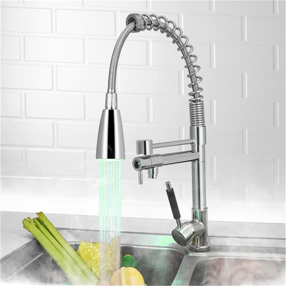 LED Temperature-Controlled Tap Bubbler Filter Aerator Color-Changing Luminous Vegetable Basin Faucet