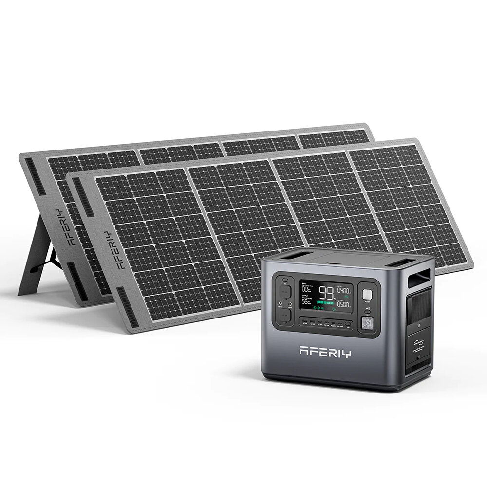 [EU Direct] Aferiy P210 2400W 2048Wh Station électrique portable LiFePO4 Générateur solaire + 2 * Panneau solaire S200 200W UPS Générateur portable à onde sinusoïdale pure pour le camping, la maison, les urgences et la prise britannique.