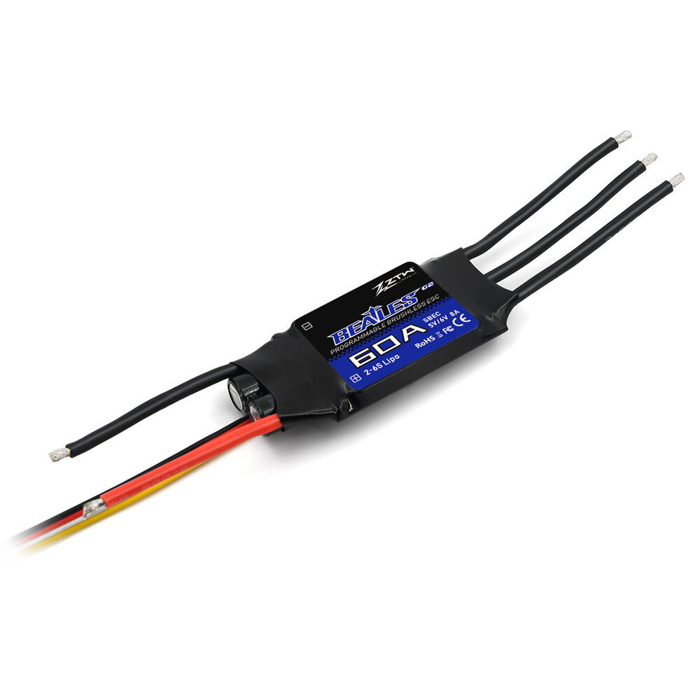

ZTW 32 Bit Beatles G2 60A 2-6S Brushless ESC With 5V/6V 8A SBEC For Fixed Wing RC Airplane