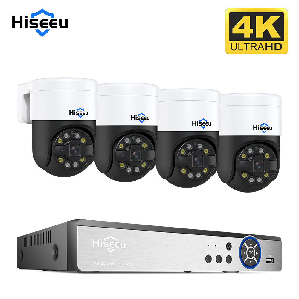 Hiseeu 16CH NVR 4MP/8MP PoE PTZ Surveillance Camera System Color Night Vision Two-way Audio Human Detection Outdoor IP C