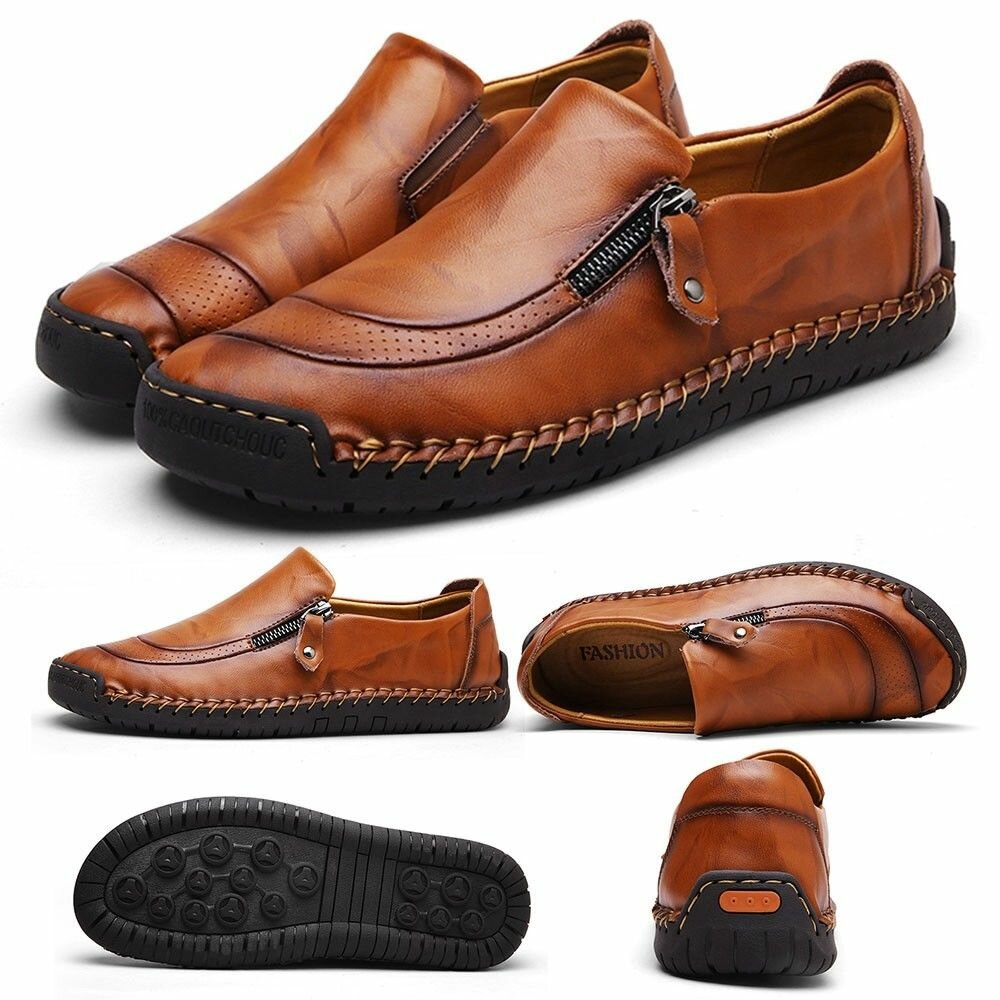 Men's Leather Casual Shoes Breathable Antiskid Loafers Slip on Moccasins Autumn