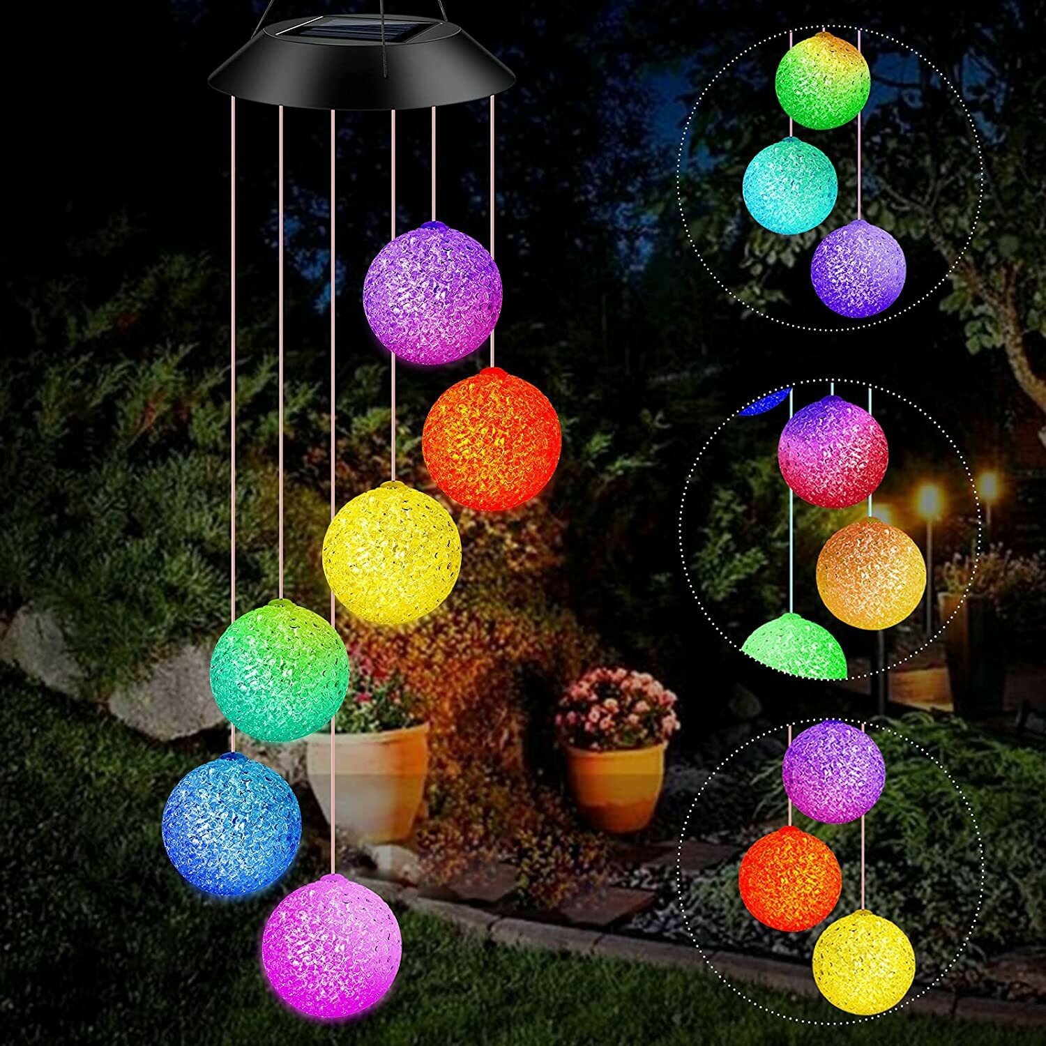 

Solar Wind Chime Color Changing Ball Wind Chimes LED Decoration Gifts for Mom Kids Waterproof Outdoor Party Decorative L