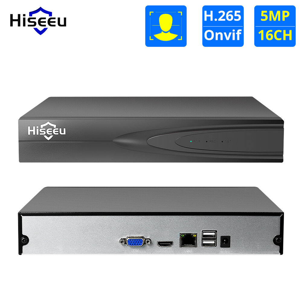Hiseeu H.265 16CH CCTV NVR for 5MP/4MP/3MP/2MP ONVIF 2.0 IP Camera Metal Network Video Eecorder P2P for CCTC System