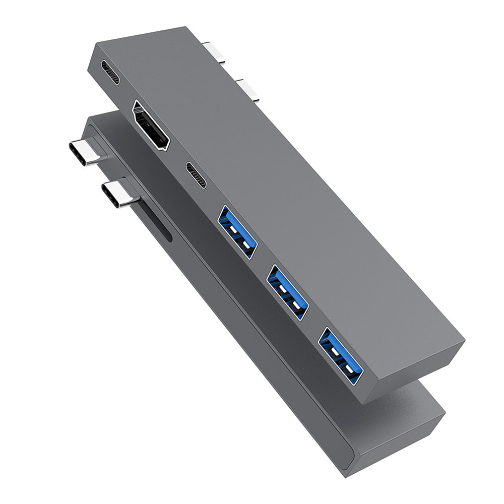 

6 in 1 Dual-interface Type-C Docking Station USB-C Hub with USB3.0*3 PD100W USB-C 5Gbps USB-C 3.0 4K/30Hz HDMI Multiport