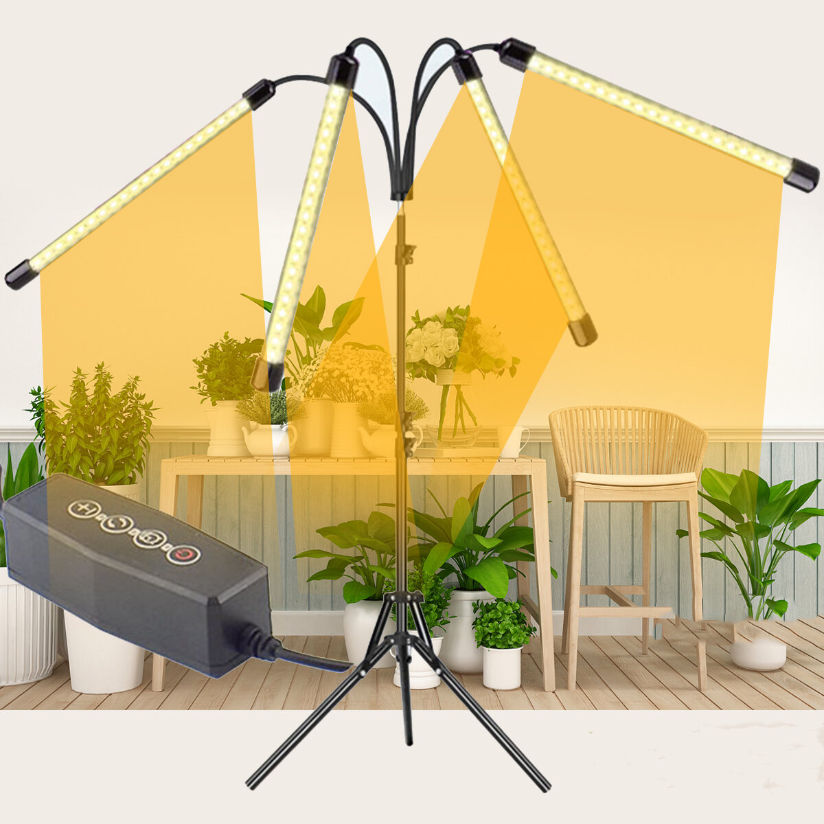Afstandsbediening 4 koppen LED-groeilicht Plantgroeiende lampverlichting met statief voor kamerplant