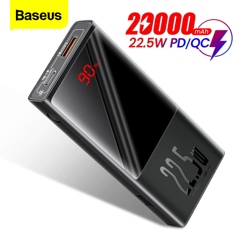 

Baseus 22.5W PD QC3.0 AFC SCP 10000mAh 20000mAh Power Bank External Battery Charger LED Digital Display For iPhone 12 12
