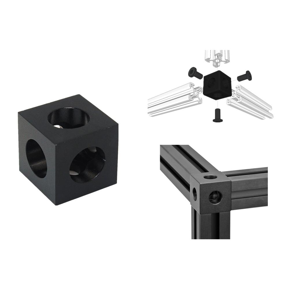 Black Anodized Aluminum 2020Profile Cube Corner Prism Connector Adjustable Wheel Bracket For 3D Printer CNC Part