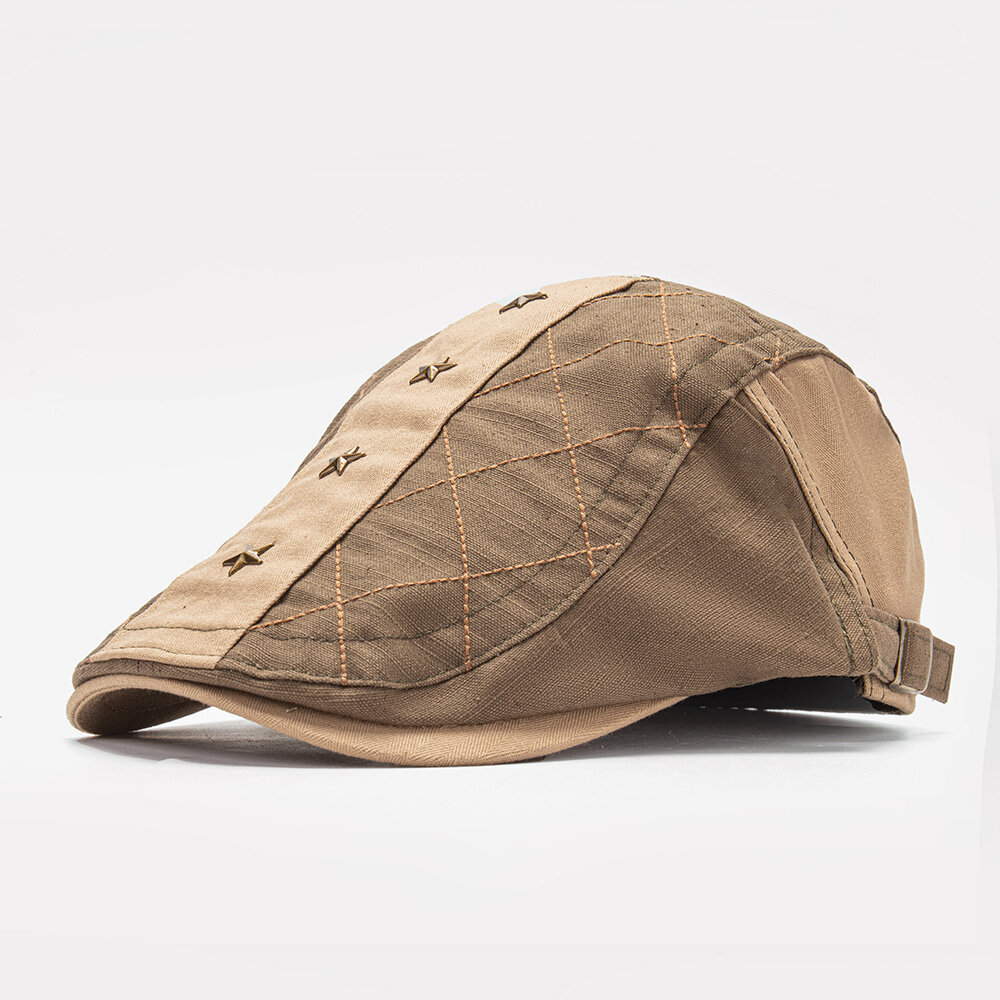 

Collrown Men Cotton Color Contrast Five-pointed Star Casual Forward Hat Flat Cap Beret Cap