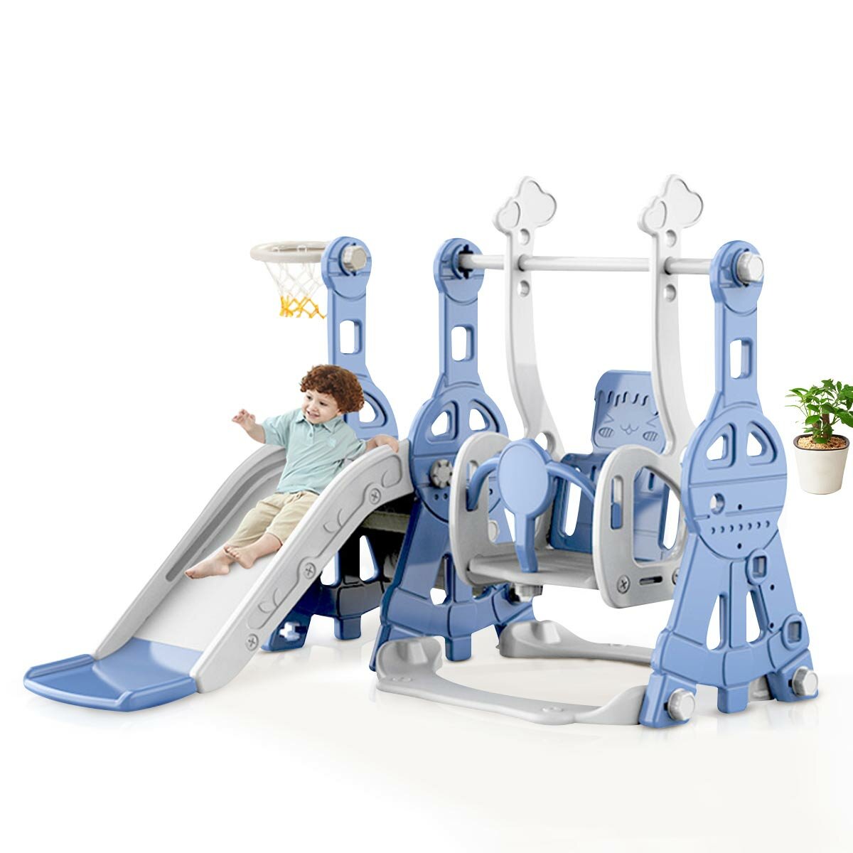 Multifunctioneel babyspeelgoed Indoor Macaron Glijbaan + schommel + basketbalring Set Kinderen Buite